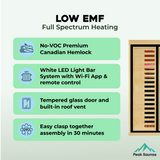 Peak Saunas Everest 2-Person Full Spectrum Infrared Sauna with Built-In XL Medical-Grade Red Light Therapy & Smart WiFi App Control