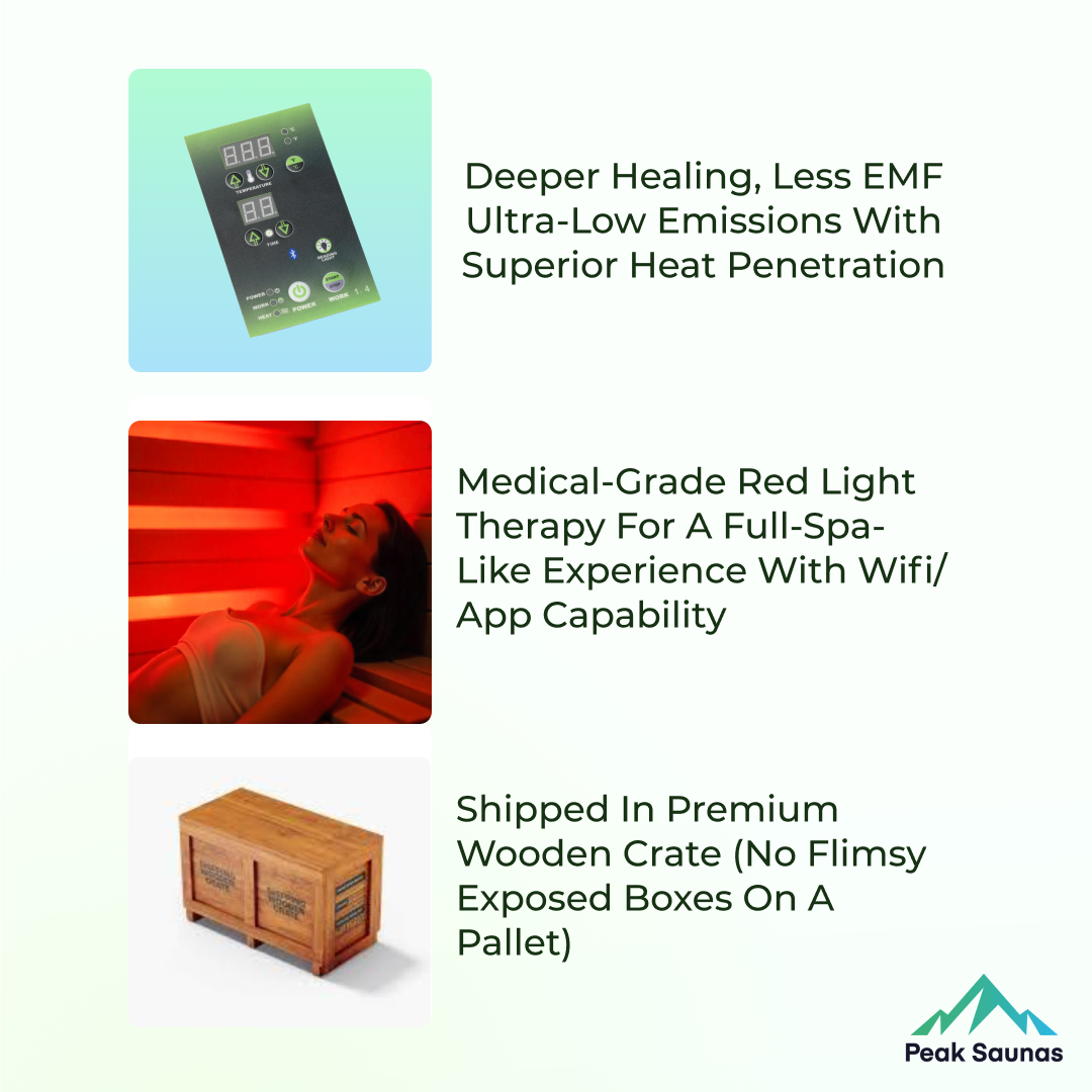 Peak Saunas Everest 2-Person Full Spectrum Infrared Sauna with Built-In XL Medical-Grade Red Light Therapy & Smart WiFi App Control