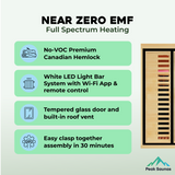 Peak Saunas Everest 2-Person Indoor Near Zero EMF Full Spectrum Infrared Sauna with XL Medical-Grade Red Light Therapy & Smart WiFi App Control