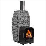 HUUM HIVE FLOW LS Wood-Burning Sauna Stove w/ Firebox Extension, Thru Wall Chimney, Stones and Floor Protection