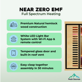 Peak Saunas Shasta 1-Person Indoor Near Zero EMF Full Spectrum Infrared Sauna with XL Medical-Grade Red Light Therapy & Smart WiFi App Control