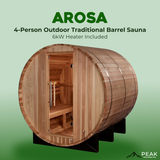 The Arosa 4 Person Outdoor Traditional Barrel Sauna with Heater Included