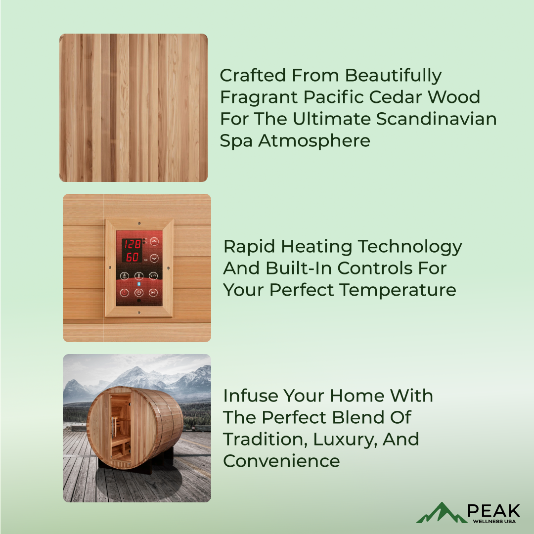 The Arosa 4 Person Outdoor Traditional Barrel Sauna with Heater Included