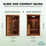 Peak Saunas Fuji 2-Person Indoor Near Zero EMF Full Spectrum Infrared Sauna with XL Medical-Grade Red Light Therapy & Smart WiFi App Control