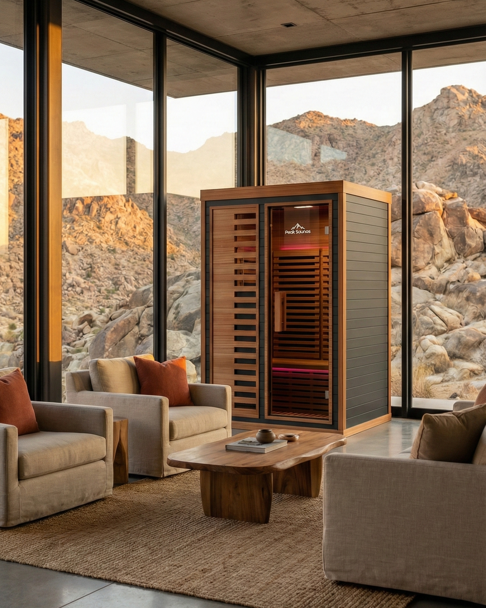 Peak Saunas Fuji infrared sauna in a modern desert home