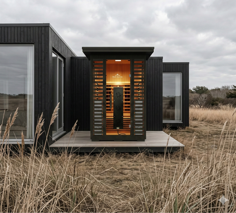 Patagonia 2-Person Outdoor Full Spectrum Infrared Sauna shown in a backyard setting