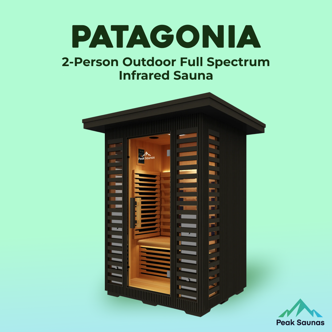 Peak Saunas Patagonia 2-Person Outdoor Full Spectrum Infrared Sauna with XL Medical-Grade Red Light Therapy and Smart WiFi App Control