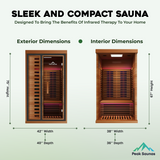 Peak Saunas Rainier 1-Person Indoor Near Zero EMF Full Spectrum Infrared Sauna with XL Medical-Grade Red Light Therapy & Smart WiFi App Control