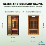 Peak Saunas Shasta 1-Person Full Spectrum Infrared Sauna with XL Medical-Grade Red Light Therapy & Smart WiFi App Control
