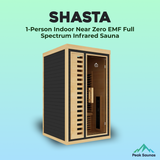 Peak Saunas Shasta 1-Person Indoor Near Zero EMF Full Spectrum Infrared Sauna with XL Medical-Grade Red Light Therapy & Smart WiFi App Control