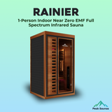 Peak Saunas Rainier 1-Person Indoor Near Zero EMF Full Spectrum Infrared Sauna with XL Medical-Grade Red Light Therapy & Smart WiFi App Control