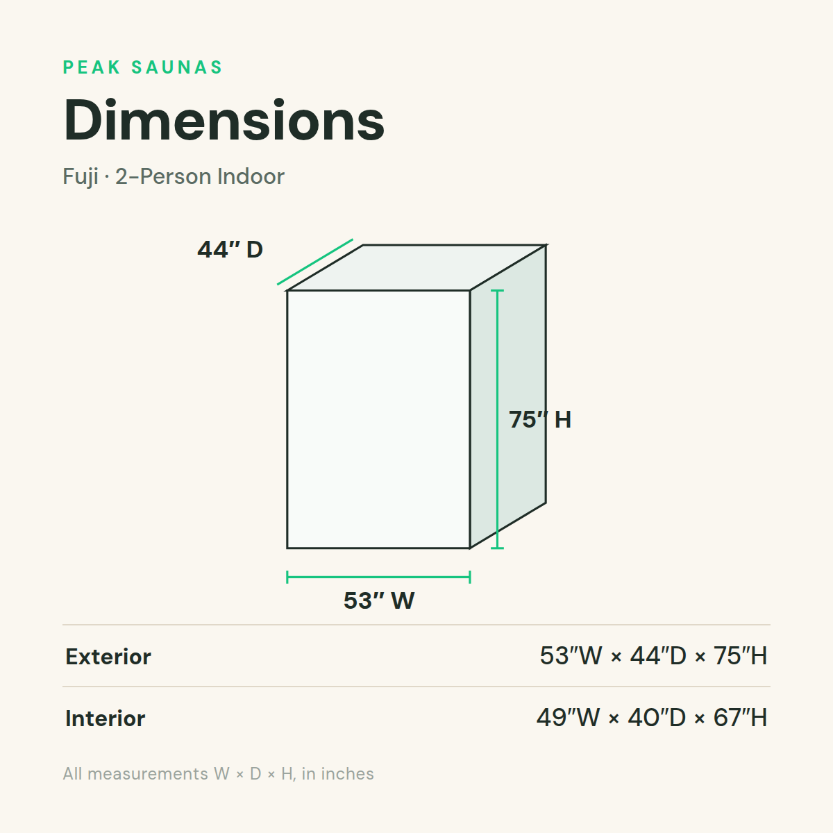 Fuji sauna dimensions