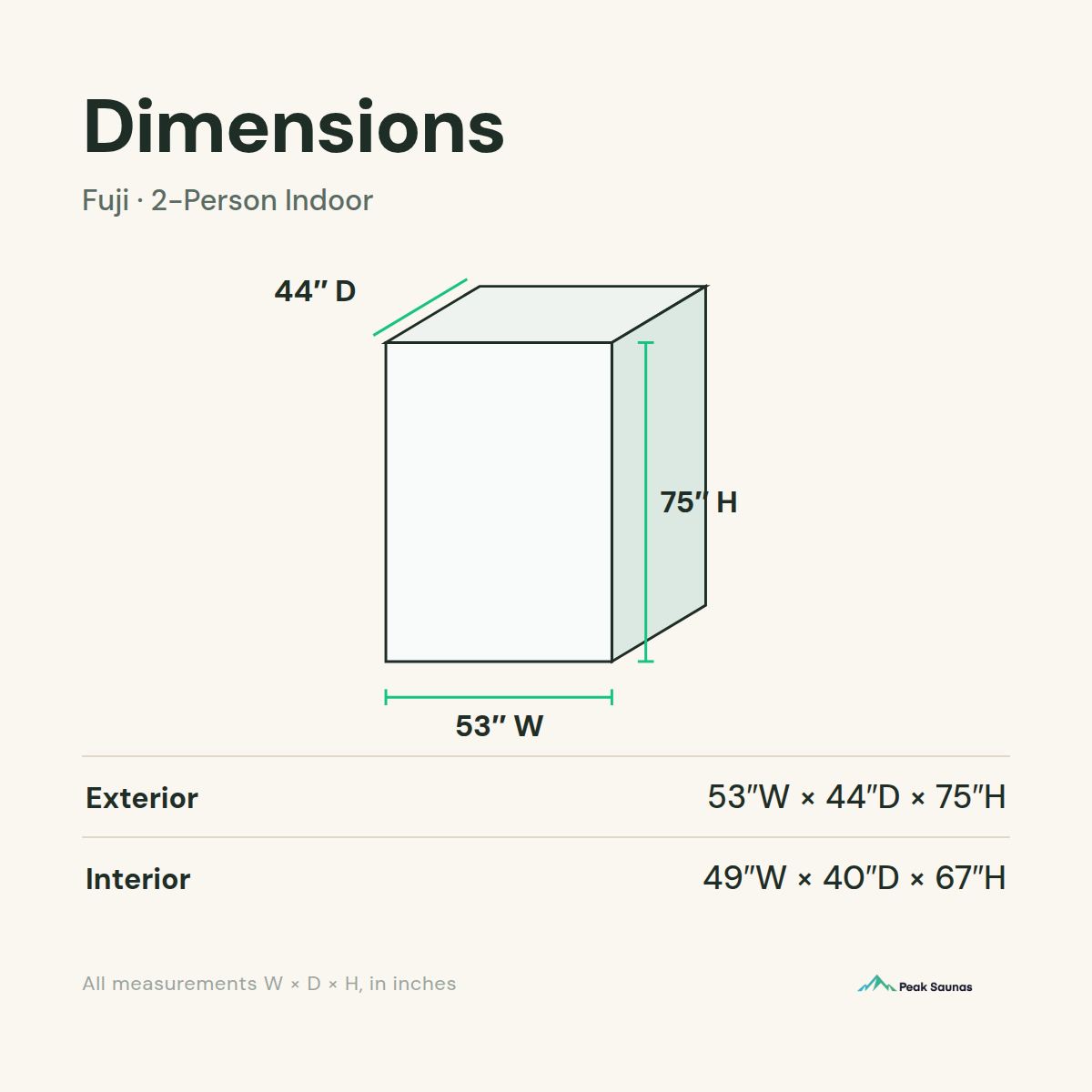 fuji sauna dimensions