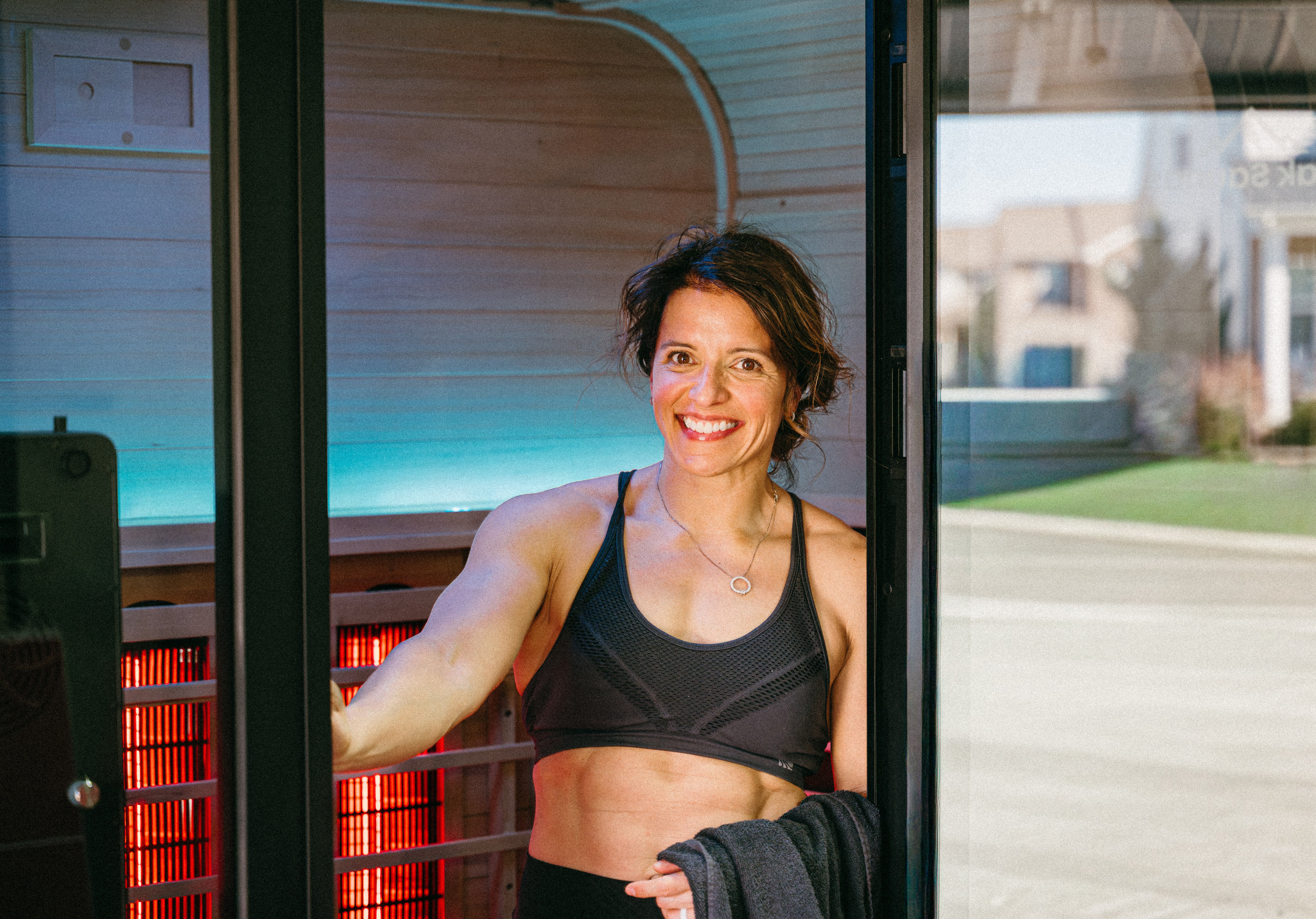 Karri Legault using the El Capitan sauna