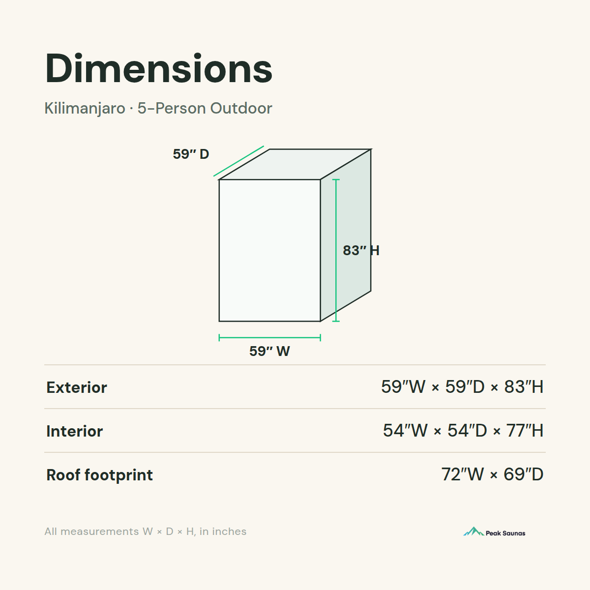 kilimanjaro sauna dimensions