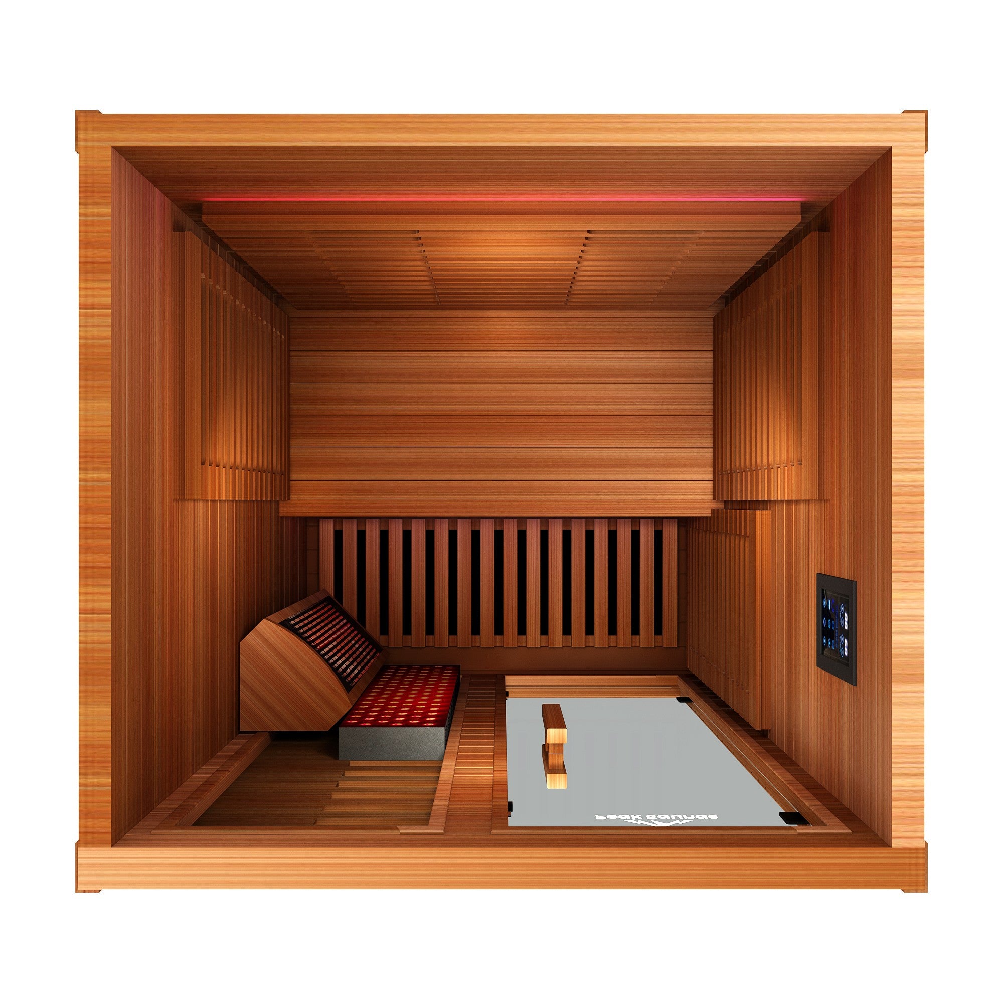 Peak Fuji sauna: Top-down interior layout (render)
