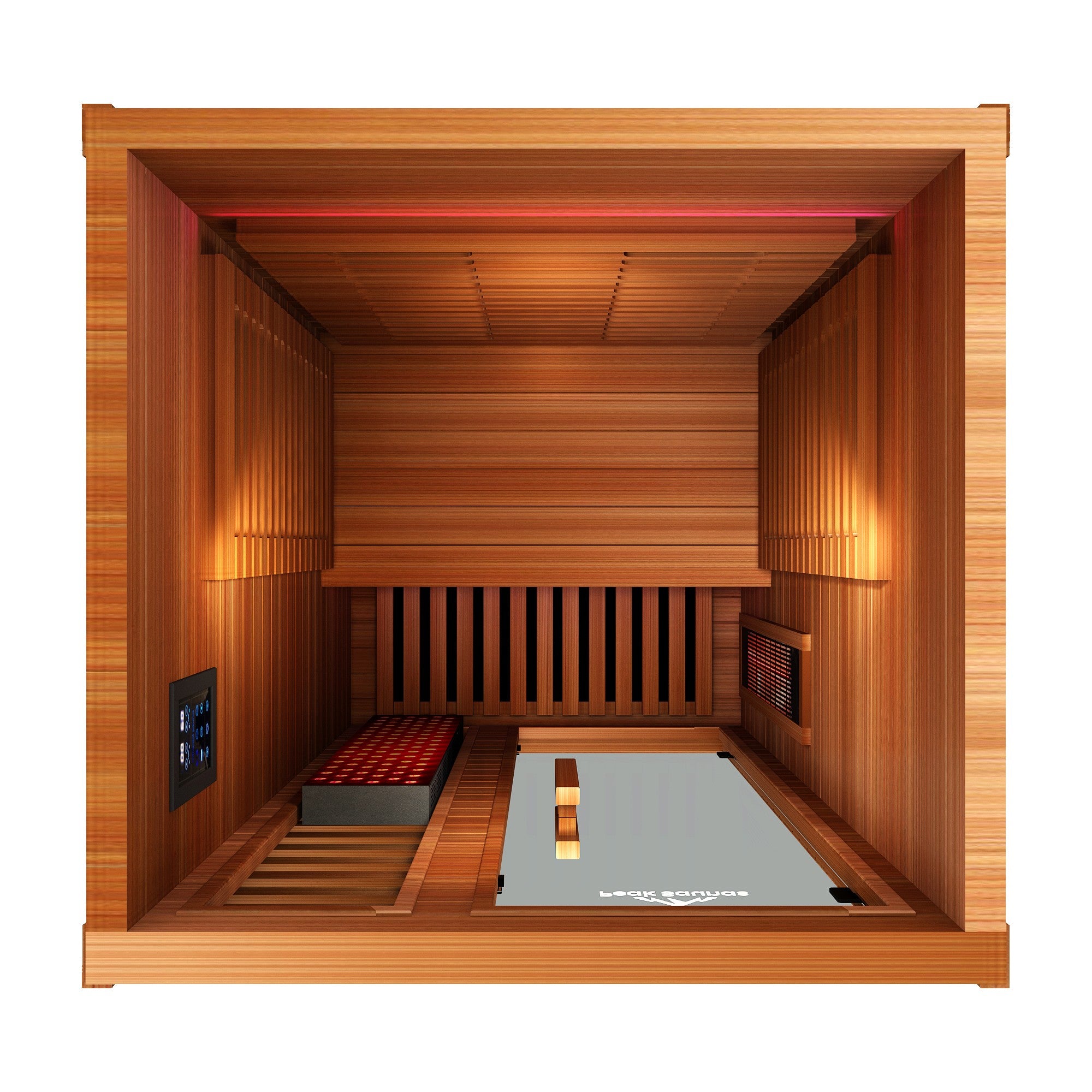 Peak Rainier sauna: Top-down interior layout (render)