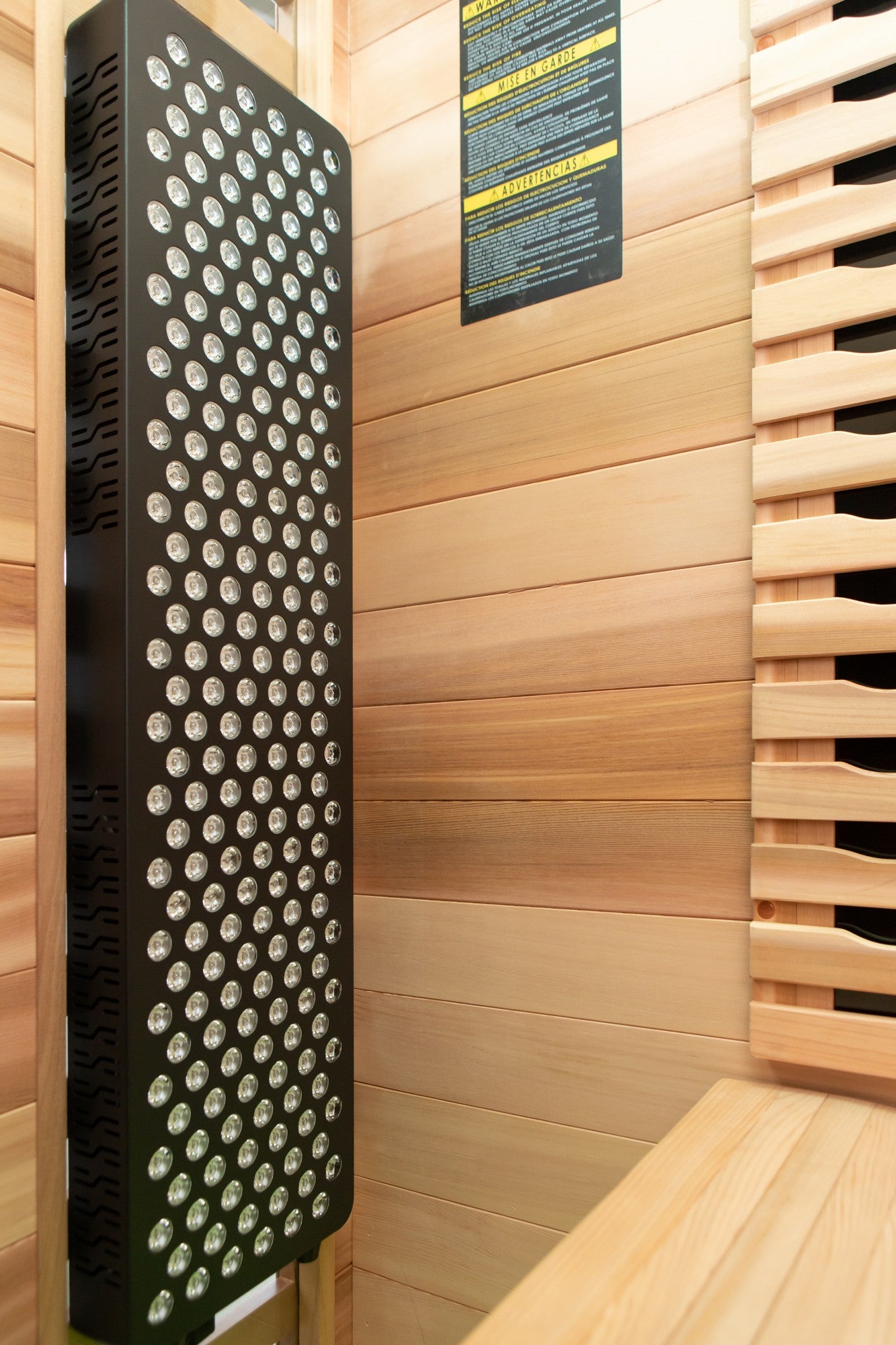 Peak Rainier sauna: Front red-light panel