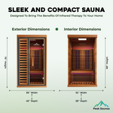 Peak Saunas Rainier 1-Person Full Spectrum Infrared Sauna with XL Medical-Grade Red Light Therapy & Smart WiFi App Control