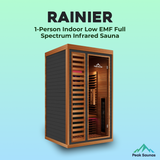 Peak Saunas Rainier 1-Person Full Spectrum Infrared Sauna with XL Medical-Grade Red Light Therapy & Smart WiFi App Control