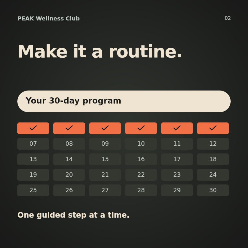 PEAK Wellness Club 30-day program tracker